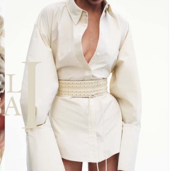 BNWT BEST HELSA Revolve Poplin Lace Back Shirt - Hay Light Beige - Picture 2 of 8